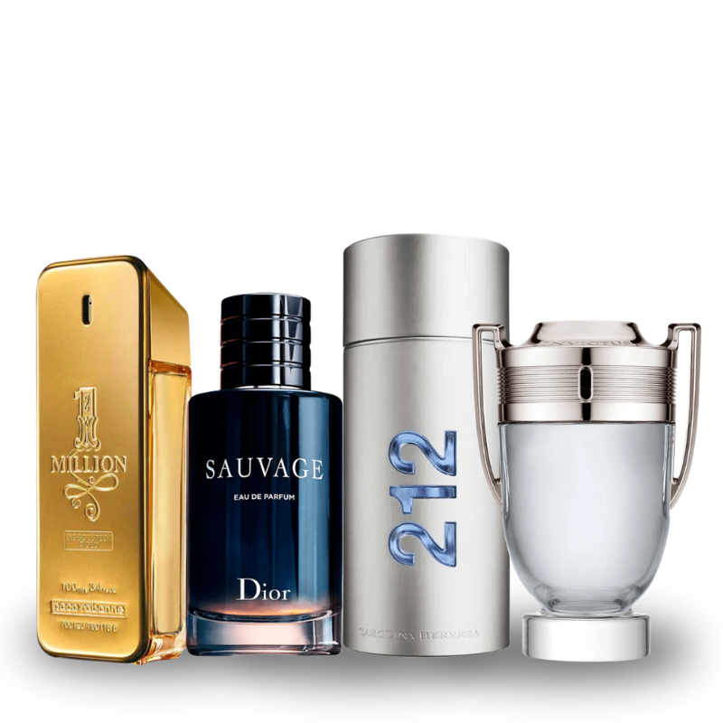 Combo de 4 perfumes Paco Rabanne ONE MILLION, Dior SAUVAGE, Paco Rabanne INVICTUS e 212 Men NYC 100ml