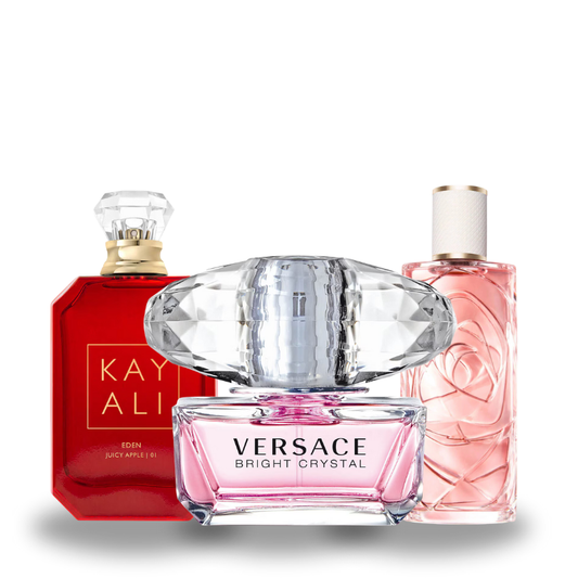 Combo de 3 Perfumes KayAli Eden Juicy Apple 01, Versace Crystal Bright e Lâncome Over The Top 100ml