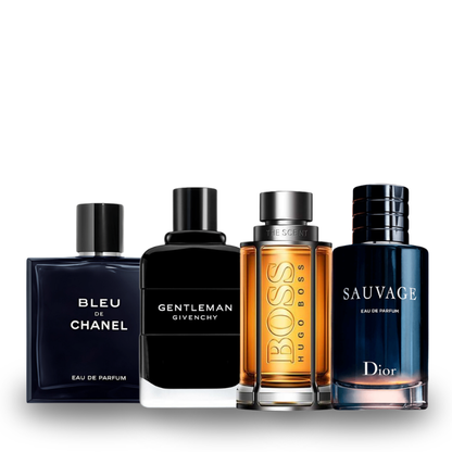Combo de 4 Perfumes BLEU DE CHANEL, Givenchy GENTLEMAN, Hugo Boss BOSS e Dior SAUVAGE 100ml